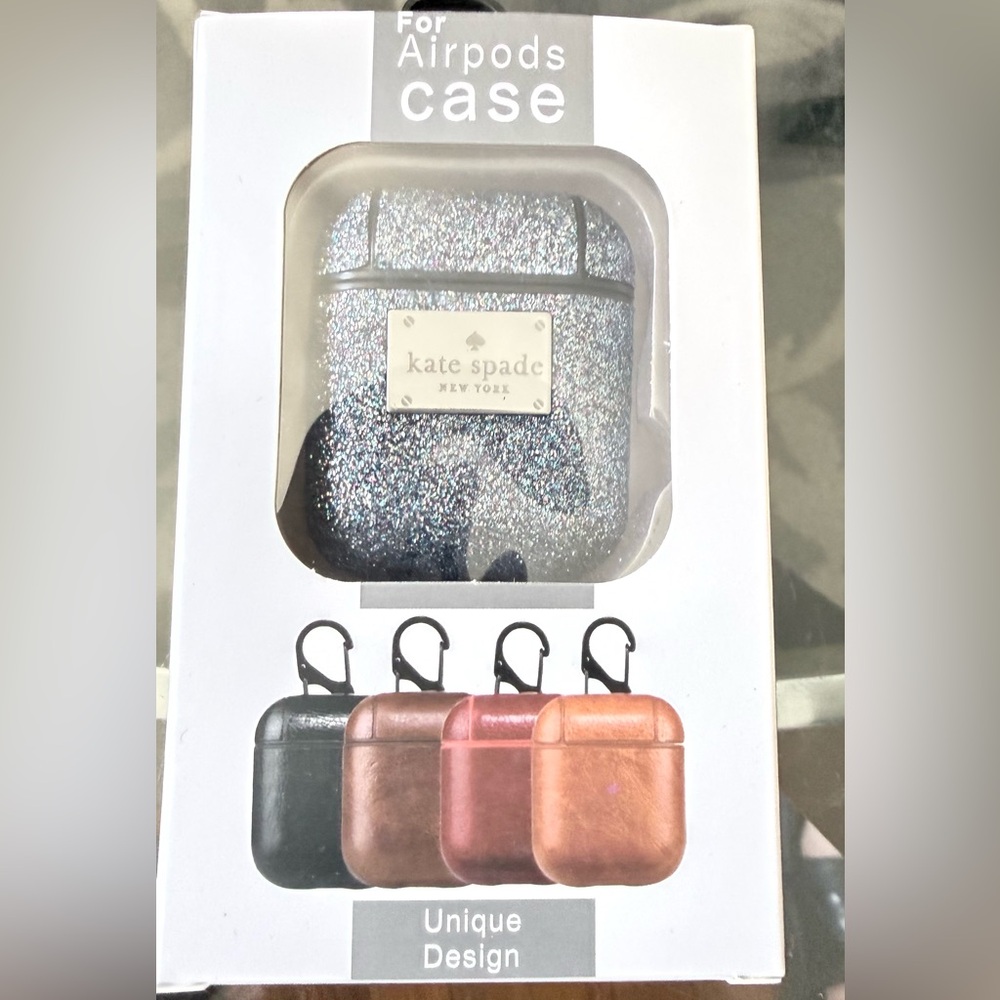 Source Unknown Blue Rainbow Silver Glitter AirPods Case with Logo Plate BNIB